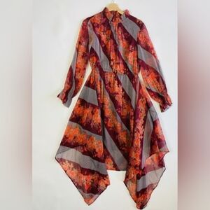 Soft Surroundings Red and Orange Floral Long Sleeve Dress